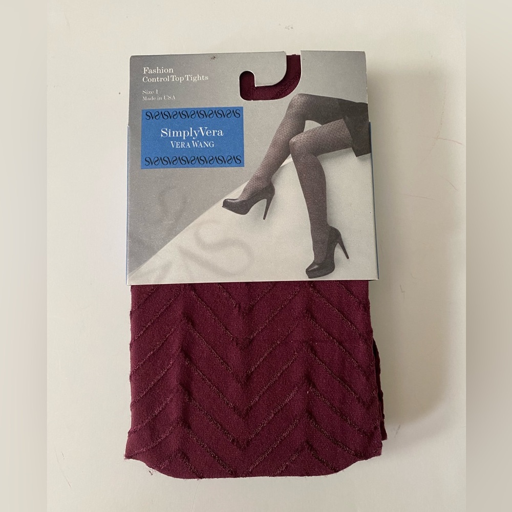 Rare Simply Vera Wang Burgundy Fashion Control Top Tights Size 1 Small